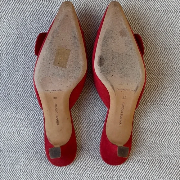 Manolo Blahnik Red Suede Maysale Mules - Picture 2 of 4